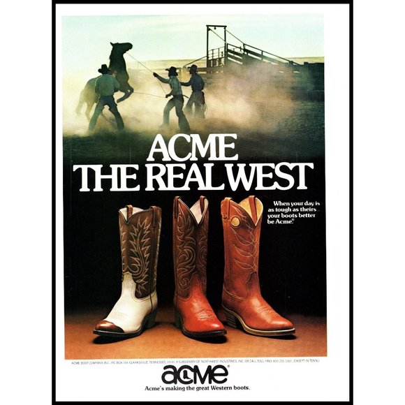 1981 Acme Boot Vintage Print Ad Cowboy Hat Western Horse Corral Wall Art Photo - Picture 1 of 1